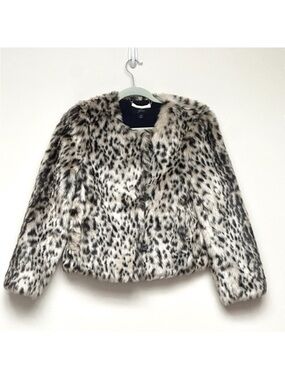 J.Crew Faux Fur Leopard Print Jacket Brown Black XS